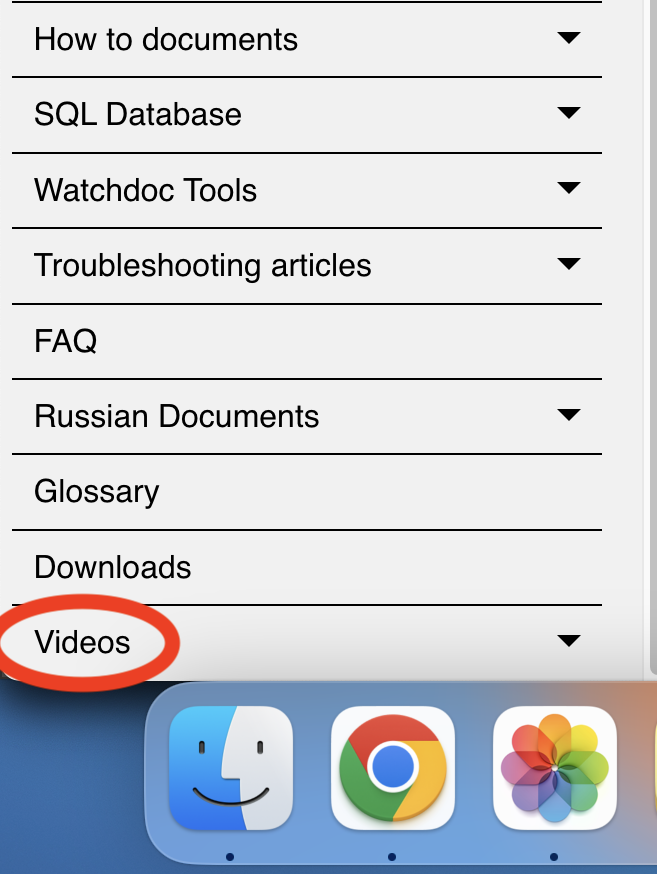 Screenshot | "Videos" section on the documentation website